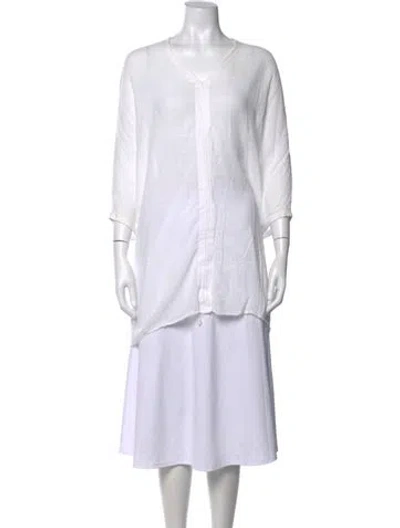Pre-owned Organic By John Patrick V-neck Three-quarter Sleeve Top In White