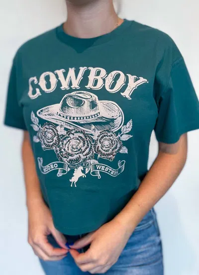 Organic Generation Cowboys & Roses Graphic Tee In Emerald Green