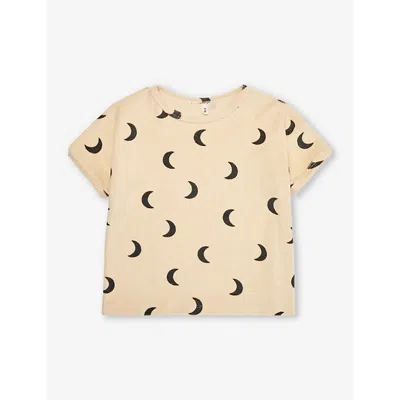 Organic Zoo Kids' Graphic-print Short-sleeve Organic-cotton Towelling T-shirt 0-4 Years In Cream/moon Print