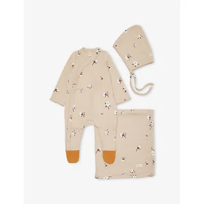 Organic Zoo Babies' Cottonfield Printed Cotton-jersey 3 Piece Set Newborn - 3 Month In Black