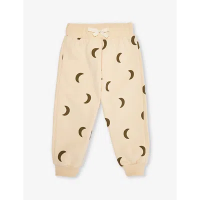 Organic Zoo Babies' Graphic-print Tapered-leg Organic-cotton Jogging Bottoms 3 Months - 4 Years In Cream/olive Moon Print