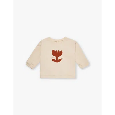 Organic Zoo Babies' Plant Slogan Round-neck Organic-cotton Sweatshirt 3 Months-5 Years Off White