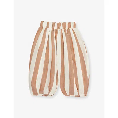 Organic Zoo Kids' Red White Stripes Sienna Stripe-print Cotton Resort Trousers 6 Months - 5 In Nude