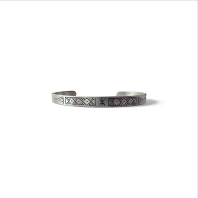 Oriaku Studio Women's Akal Engraved Bracelet - Minimalist Adjustable - Silver Color - Handcrafted In Morocco