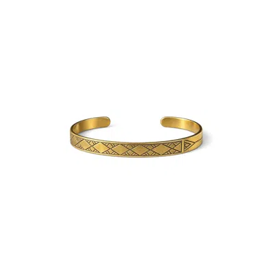 Oriaku Studio Women's Gold Akal Engraved Bracelet - Minimalist Adjustable - Artisanal Brass - Handcrafted In Moroc