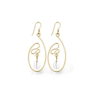 Oriaku Studio Women's Gold / White Kokoo Earrings - Real Cowrie Shell - Handcrafted In Senegal In Multi