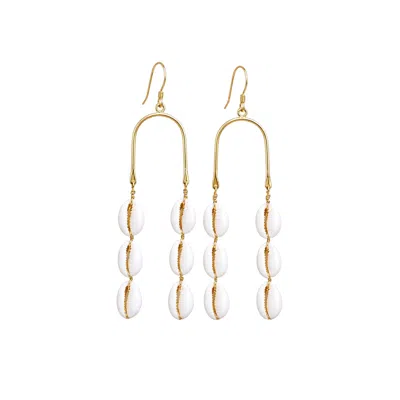 Oriaku Studio Women's Gold / White Nyaar Earrings - Three Real Cowrie Shells - Handcrafted In Senegal In Multi