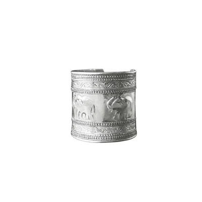 Oriaku Studio Women's Sabu Arm Cuff - Silver Plated - Elephant Carvings - Handcrafted In Senegal West Africa