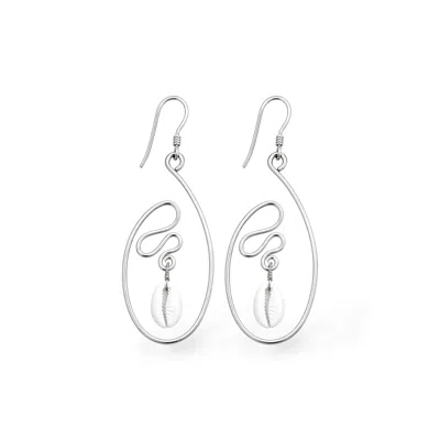 Oriaku Studio Women's Silver / White Kokoo Earrings - Real Cowrie Shell - Silver Plated - Handcrafted In Senegal In Multi