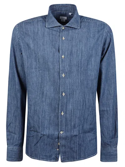 Orian Denim-like Slim-fit Long Sleeve Shirt In Blue