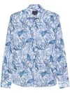 Orian Leaf-print Cotton Shirt In 蓝色