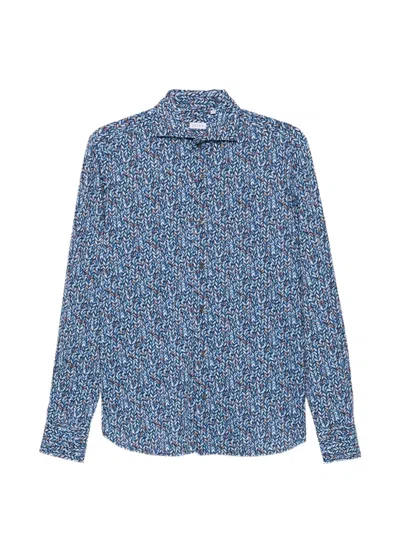 Orian Leaf-print Long-sleeve Shirt In Blau