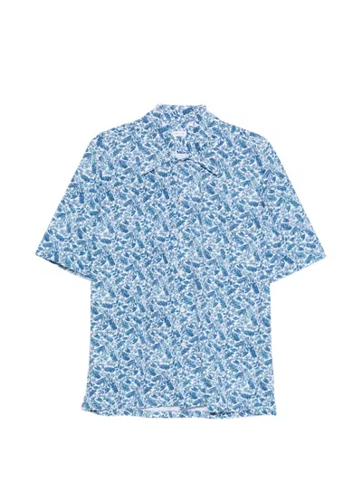 Orian Leaf-print Short-sleeve Shirt In Blue