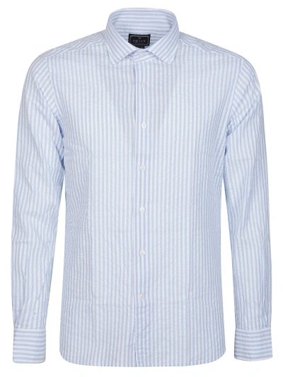 Orian Long Sleeve Slim Shirt In Bianco/azzurro