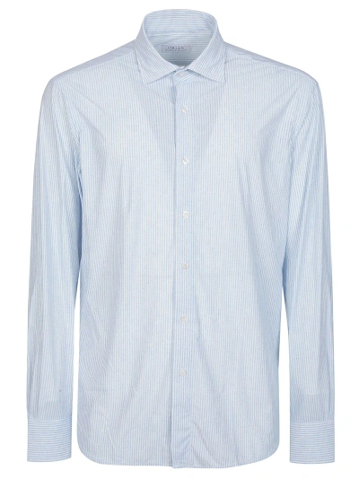 Orian Long Sleeve Slim Shirt In Bianco/azzurro