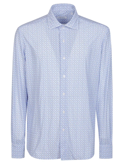 Orian Long Sleeve Slim Shirt In Bianco/azzurro Fantasia