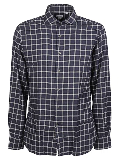 Orian Long Sleeve Washed Checkered Cotton Casual Shirt In Blue