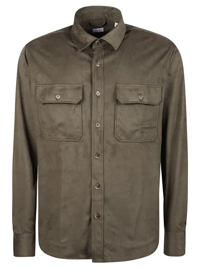 Orian Muted Olive Suede-texture Overshirt In Brown