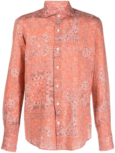 Orian Paisley-print Linen Shirt In Orange