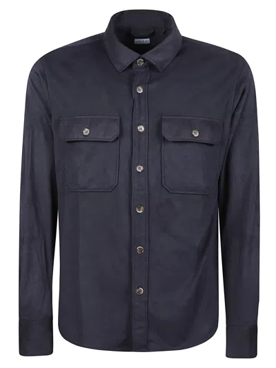 Orian Structured Black Flap Pocket Overshirt In Blue