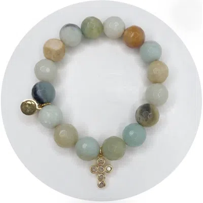 Oriana Lamarca Designs Women's Amazonite With Bubble Cross Pendant Bracelet In Green
