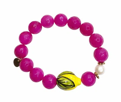Oriana Lamarca Designs Women's Magenta Jade & Hammered Ceramic Lemon Bracelet In Pink