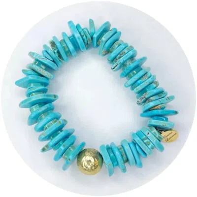 Oriana Lamarca Designs Women's Magnesite Slices With Hammered Gold Accent Bracelet In Turquoise