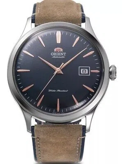 Pre-owned Orient Bambino Version 4 Blue Dial Leather Band Men's Watch Ra-ac0p02l10b In Brown
