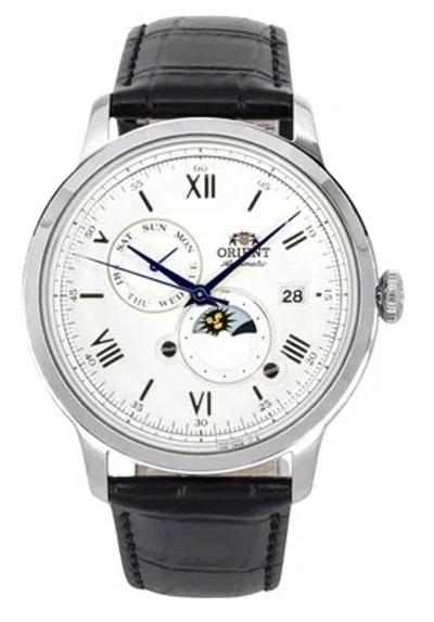 Pre-owned Orient Bambino Version 9 Sun And Moon Phase White Dial Ra-ak0802s10b Mens Watch