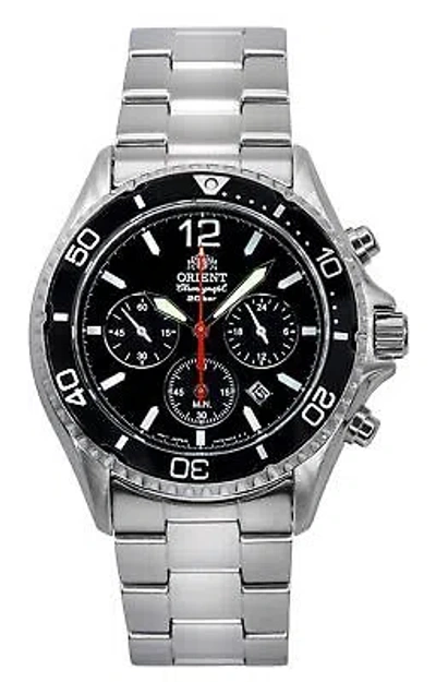 Pre-owned Orient Black Dial Solar Diver's 200m Men's Watch Ra-tx0202b10b
