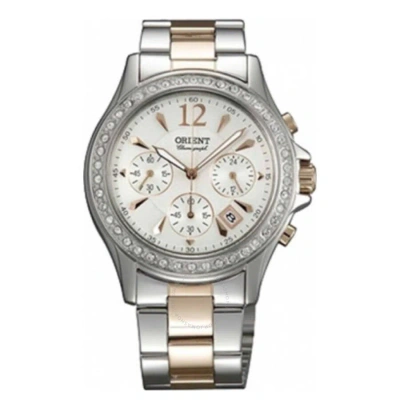 Orient Classic Chronograph Quartz Crystal White Dial Ladies Watch Ftw00003w In Metallic
