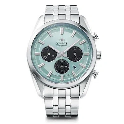 Pre-owned Orient Contemporary Rn-tx0304l Panda Sky Blue Solar Analog Chronograph Men Watch