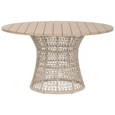 Orient Express Furniture Knit Outdoor 54" Round Dining Table, Oat Flat Rope, Washed Ever Teak