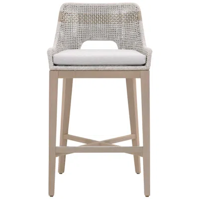 Orient Express Furniture Tapestry Outdoor Barstool, Taupe & White Flat Rope, Taupe Stripe