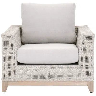 Orient Express Furniture Tropez Outdoor Sofa Chair, Taupe & White Flat Rope, Performance Pumice
