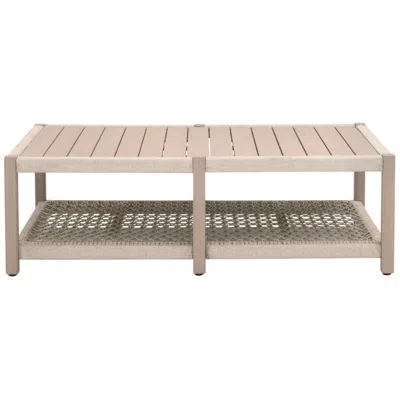 Orient Express Furniture Wrap Outdoor Coffee Table, Oat Flat Rope, Washed Ever Teak