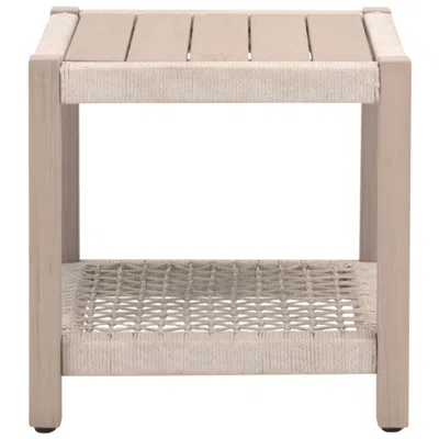 Orient Express Furniture Wrap Outdoor End Table, Oat Flat Rope, Washed Ever Teak
