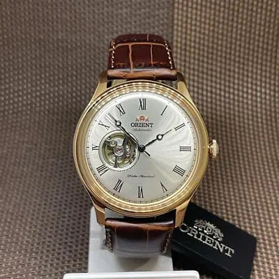 Pre-owned Orient Fag00001s0 Automatic Semi-skeleton Silver Dial Brown Leather Men's Watch