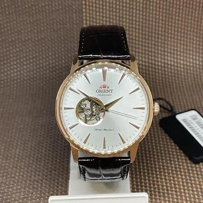 Pre-owned Orient Fag02002w0 Esteem Ii Automatic Semi-skeleton Brown Leather Men's Watch