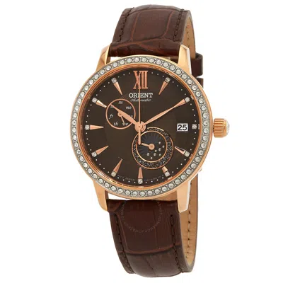 Orient Gmt Automatic Crystal Brown Dial Ladies Watch Ra-ak0005y10b In Brown / Gold Tone / Rose / Rose Gold Tone