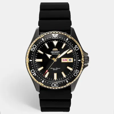 Pre-owned Orient Kamasu Ra-aa0005b19b Black Dial Stainless Steel Silicone Men's Wristwatch 42 Mm