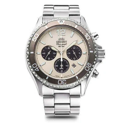 Pre-owned Orient Mako Limited Rn-tx0209g Sports Chronograph Watch Ivory Dial 42.8mm