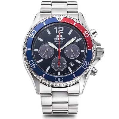 Pre-owned Orient Mako Rn-tx0201l Chronograph Solar Watch Pepsi Bezel Blue Dial 42.8mm