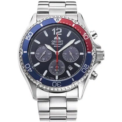 Pre-owned Orient Mako Rn-tx0201l Chronograph Solar Watch Pepsi Bezel Blue Dial 42.8mm