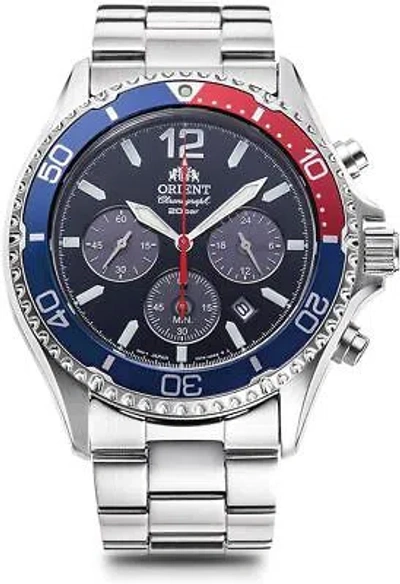 Pre-owned Orient Mako Rn-tx0201l Chronograph Solar Watch Pepsi Bezel Blue Dial 42.8mm