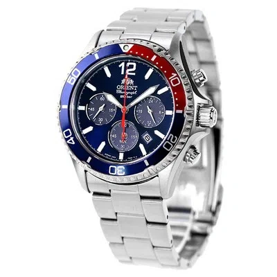 Pre-owned Orient Mako Rn-tx0201l Chronograph Solar Watch Pepsi Bezel Blue Japan