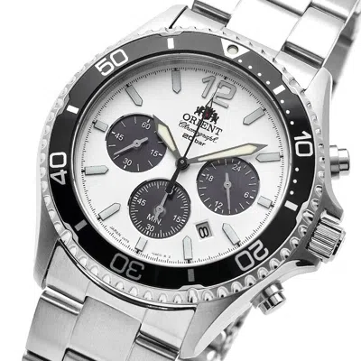 Pre-owned Orient Mako Rn-tx0203s Chronograph Solar Watch Panda Dial White Black 42.8mm