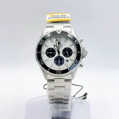 Pre-owned Orient Mako Rn-tx0203s Chronograph Solar Watch Panda Dial White Black Mens Watch