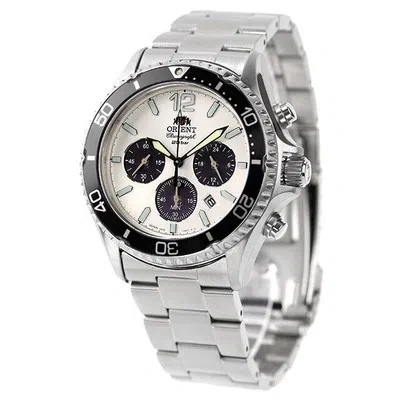 Pre-owned Orient Mako Rn-tx0203s Chronograph Solar Watch Panda Dial White Black Mens Watch