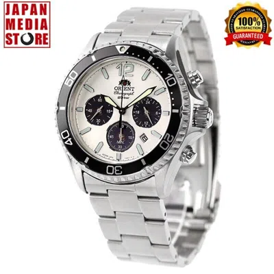 Pre-owned Orient Mako Rn-tx0203s Panda White Dial Solar Analog Chronograph Men Watch
